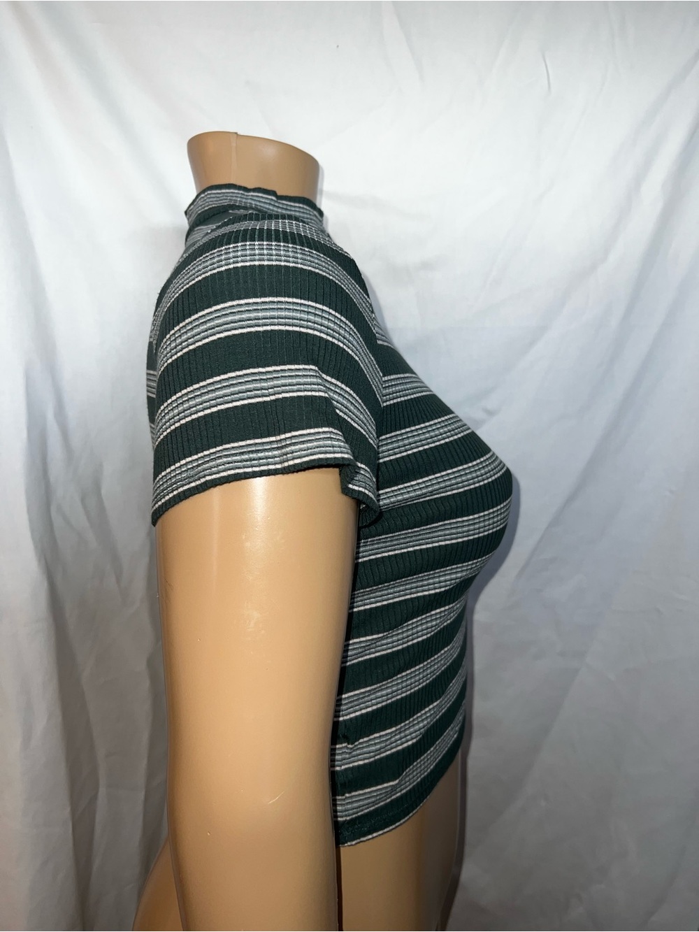 American Eagle Outfitters Dark Green and White Striped Mock Neck Crop Top - Picture 4 of 6